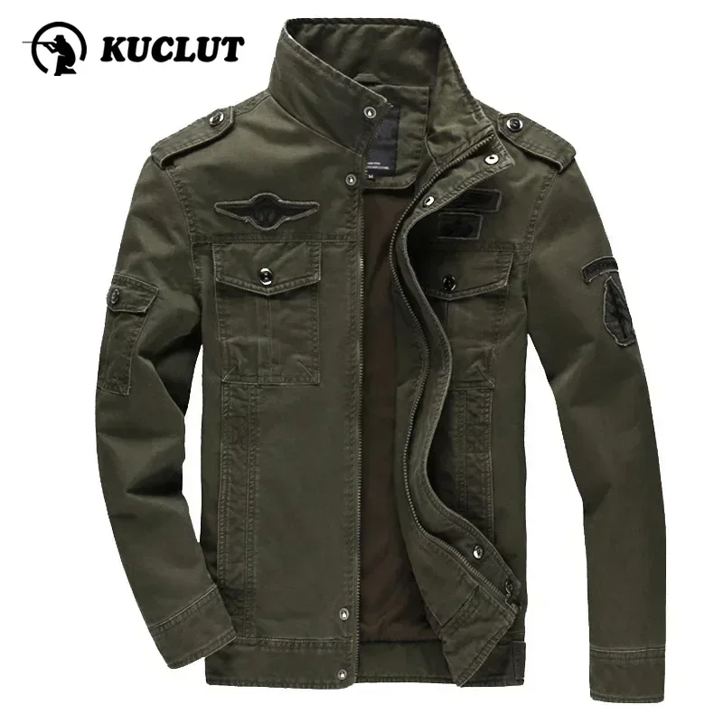 Outdoors Tactics Men Bomber Jacket Autumn Slim Embroidery Multiple Pockets Windbreaker Leisure Cotton Work Clothes