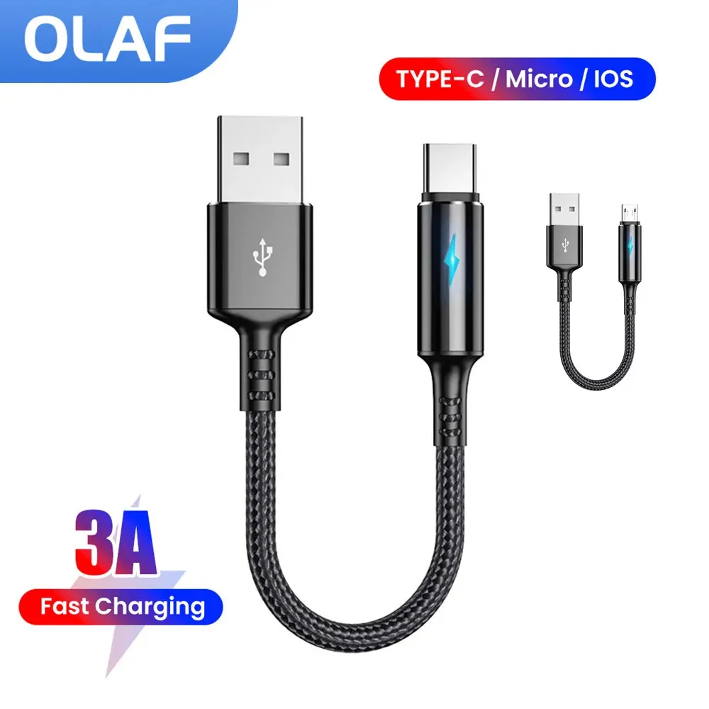 25cm Short USB Type C Cable 3A Data Micro USB Cable for iPhone Huawei Xiaomi Power Bank Fast Charging Data cable