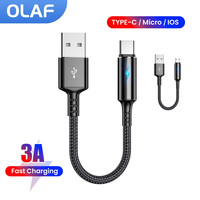 25cm Short USB Type C Cable 3A Data Micro USB Cable for iPhone Huawei Xiaomi Power Bank Fast Charging Data cable