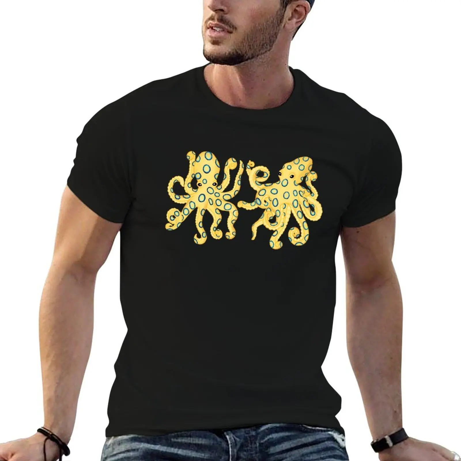 The Realm of Blue-Ringed Octopi T-Shirt plain Luxury man men graphic t shirts