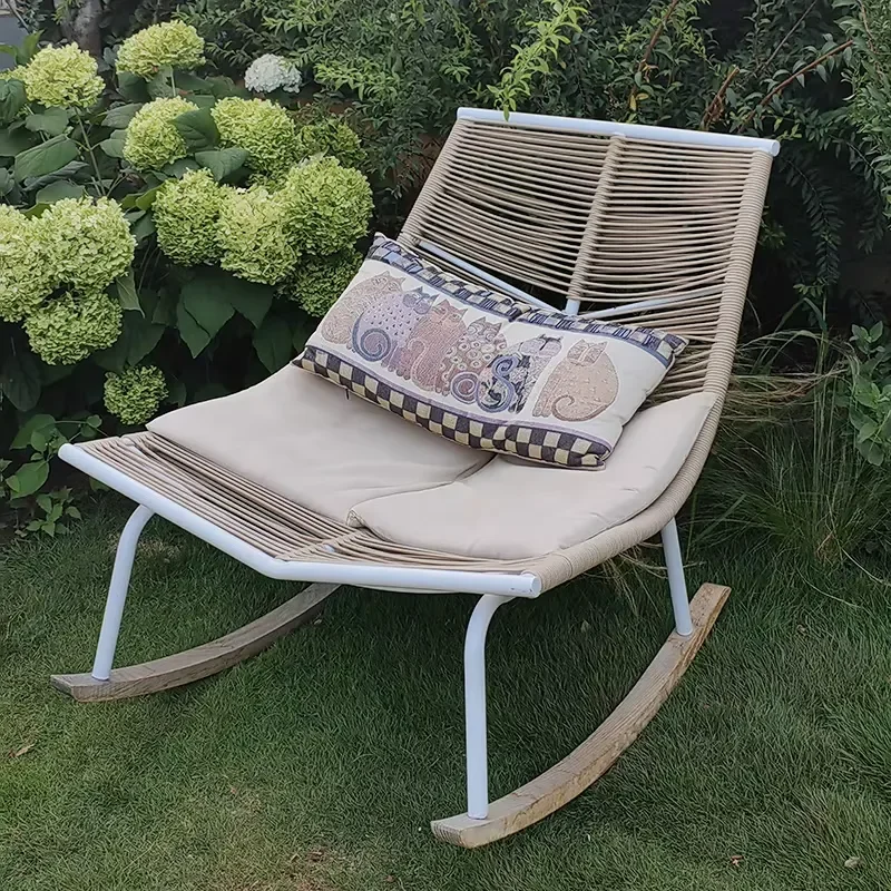 Modern Eco Friendly Rope Outdoor Recliner Rocking Chair for Garden Courtyard Hotel Resort and Family Bedroom Leisure
