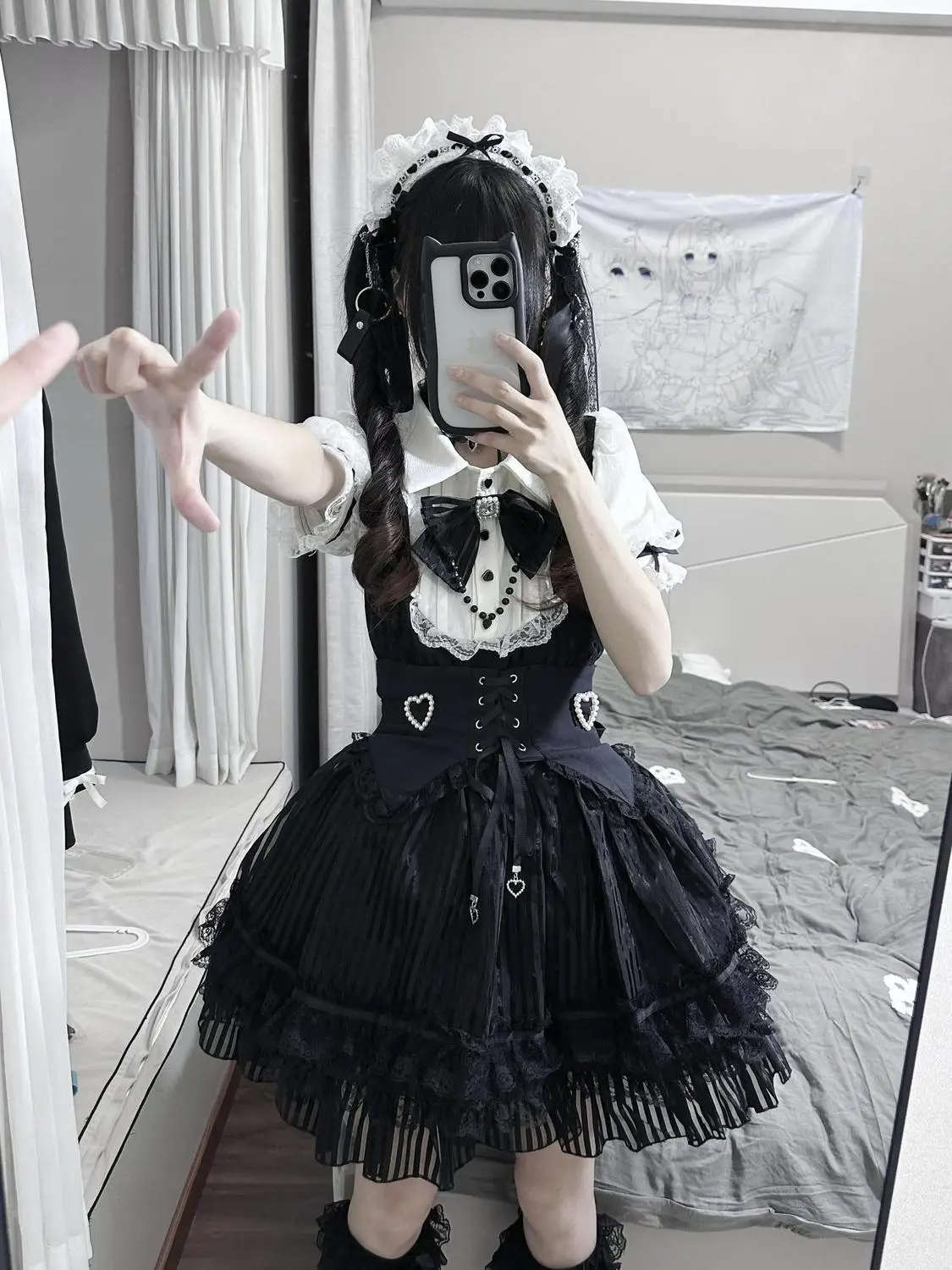 GothicLolita Skirt Set Women Black Lace Ruffled High Waist Corset Top Skirt Suit Vintage Elegant French Style Maid Outfit Summer