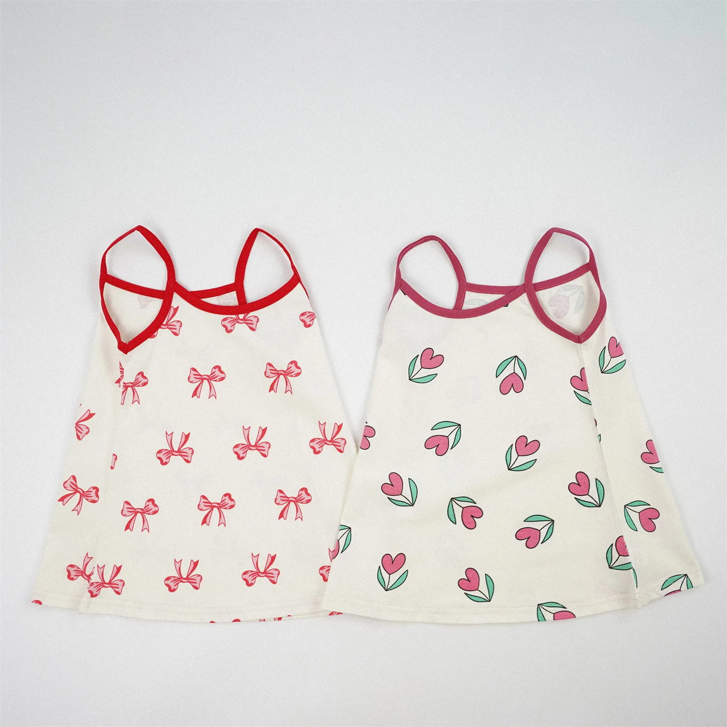 2025 Summer New Girls Sleeveless Sling Dress Kids Girls Flower Bow Print Night Dress Children Casual Dress Fashion Baby Clothes