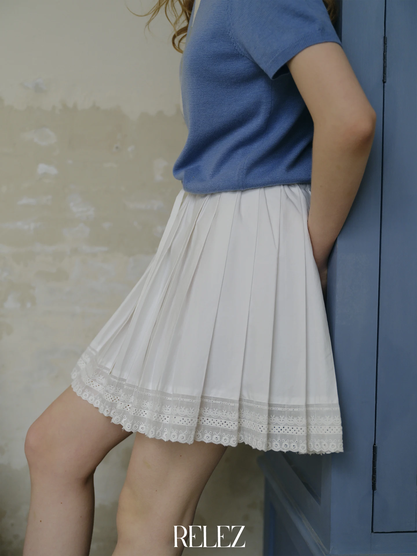 

Relez High Waist Lace Patchwork Pleated Skirt Women's Summer Simple Design Slimming A-Line Skirts Cotton Gored Skirts
