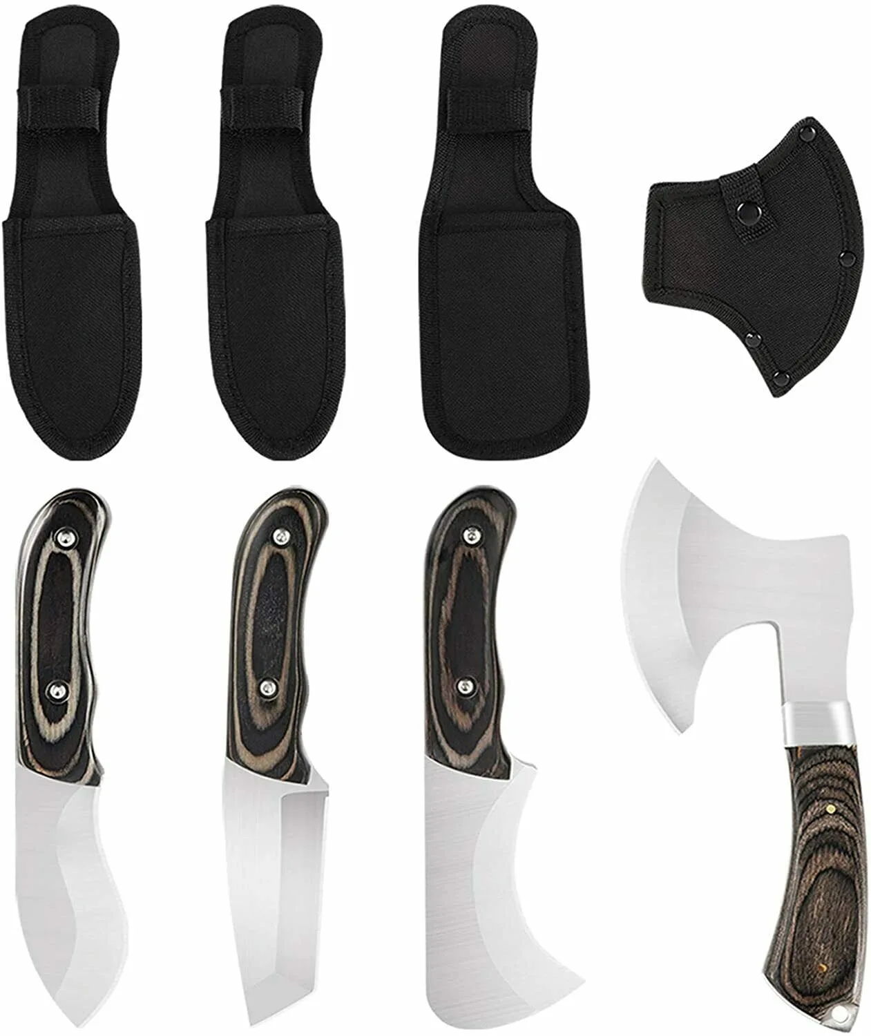 Outdoor camping axe knife four piece set with nylon sheath fixed blade full handle knife set