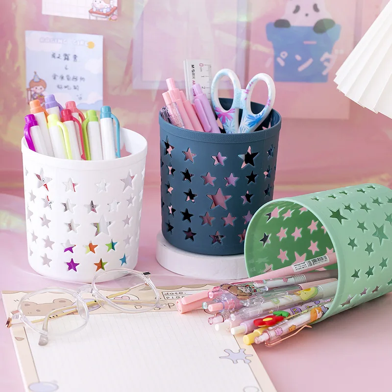 Creative Hollow Stars Pen Pencil Pot Holder Brush Storage Container Desk Organizer Plastic Stationery Pen Holder Office Supplies