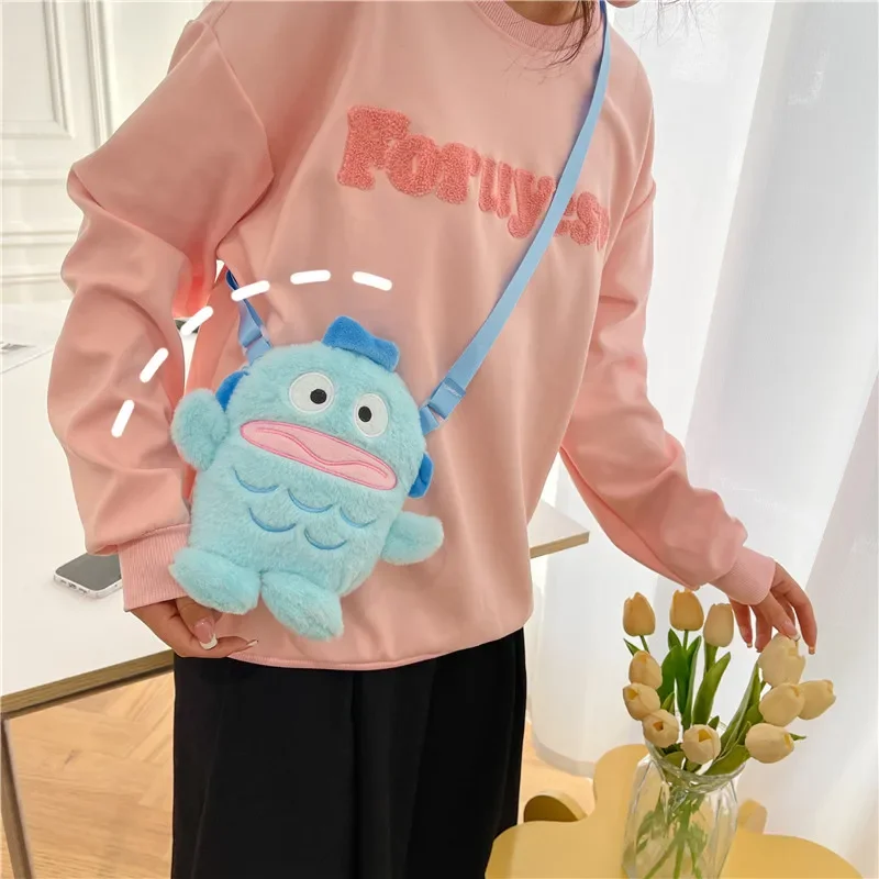 Sanrios Hangyodon Anime Kawaii Personalized Ugly Fish Toy Bag Cute Plush Cartoon One Shoulder Crossbody Bag Christmas Gifts