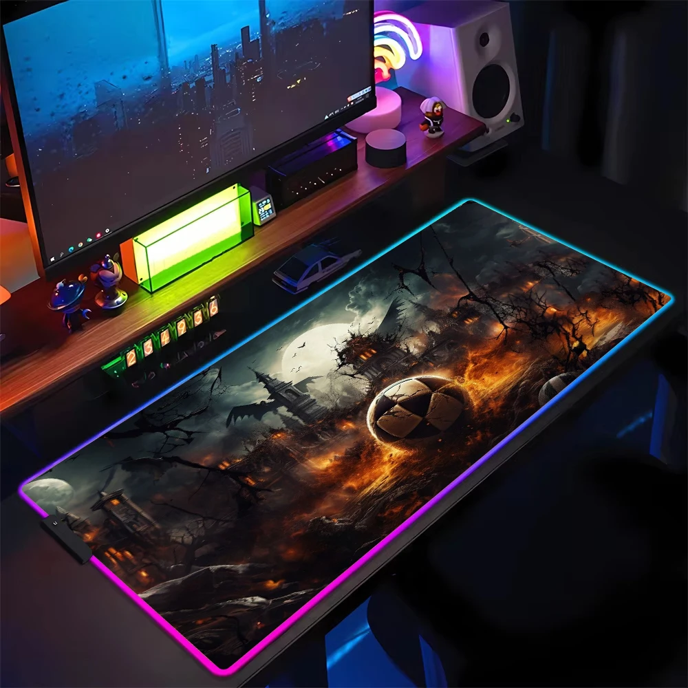 

RGB LED light-emitting football luxury gaming mouse pad anti-slip rubber computer keyboard extra large desktop mat e-sports XXL