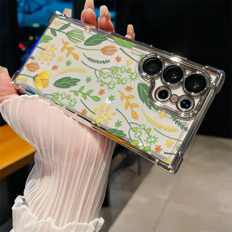 Floral Leaves Print Phone Case For Samsung Galaxy A51 A52 A32 A22 A12 A30 A20 A10S A52S A21S A50S Shockproof Plating TPU Cover