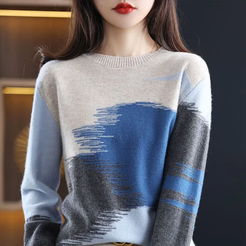 

Tie Dye Spring Knit Tops Women Casual Long Sleeve O-neck Thin Sweaters Korean Vintage Knit Jumper Ladies Bottomed Sweater New