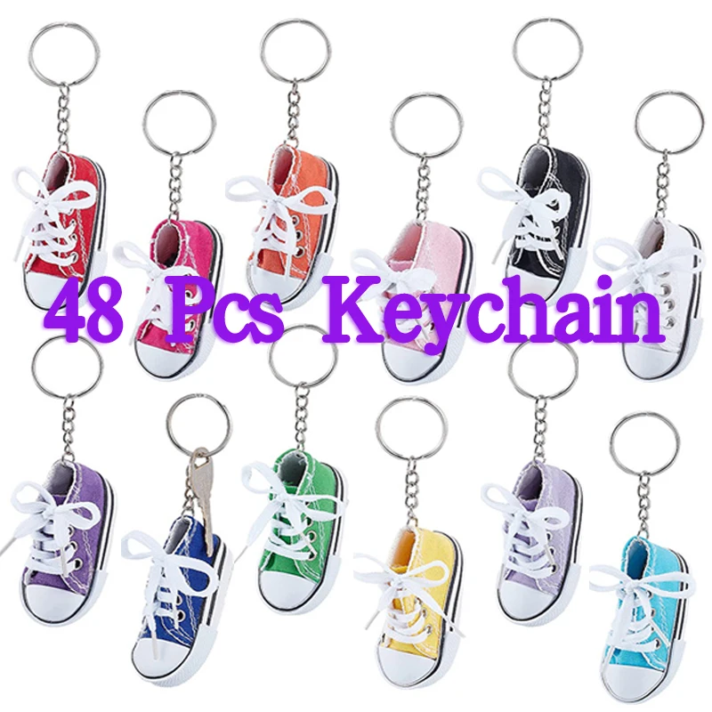 

48Pcs Mini Shoes Keychain Cloth Material Shoe Key Rings
