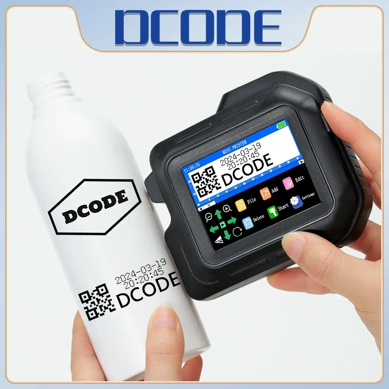 DCODE DC98 12.7mm Portable Mini Printer 2.8inch Touchscreen Handheld Inkjet Printer QR Barcode Logo Date Image Coding Machine