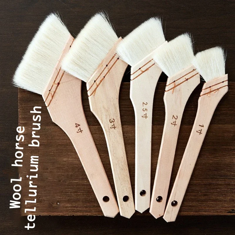 5pcs Curved wool horse tellurium brush baking barbecue brush fine thick solid wood handle painting watercolor oil painting brush