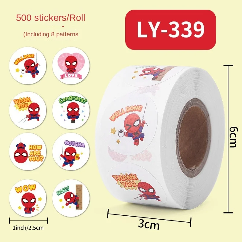 500pcs/roll Marvel Spiderman Sealing Stickers Cartoon Comics Avengers Sticker Children Pupil Reward Stationery Label Toys Gifts