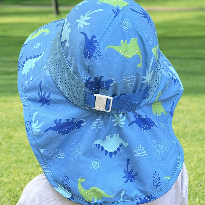 2024 Summer Baby Hat with Shawl Quick-Drying Print Sun Cap for Boys Girls Fisherman Hats Children Beach Travel Kids Accessories