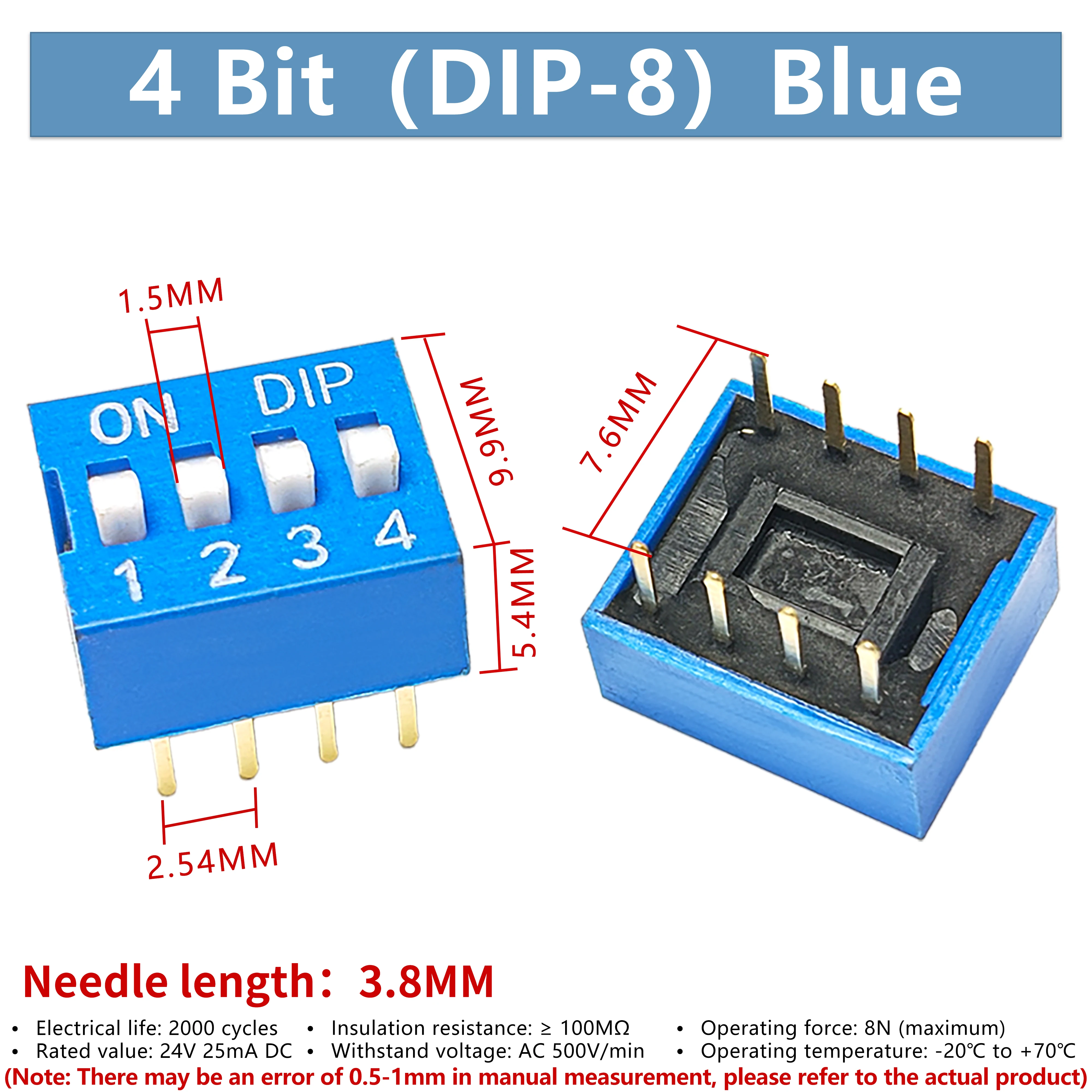 DSWB04LHGETB 2.54mm spacing 4-position direct insertion DIP/flat toggle switch blue 10