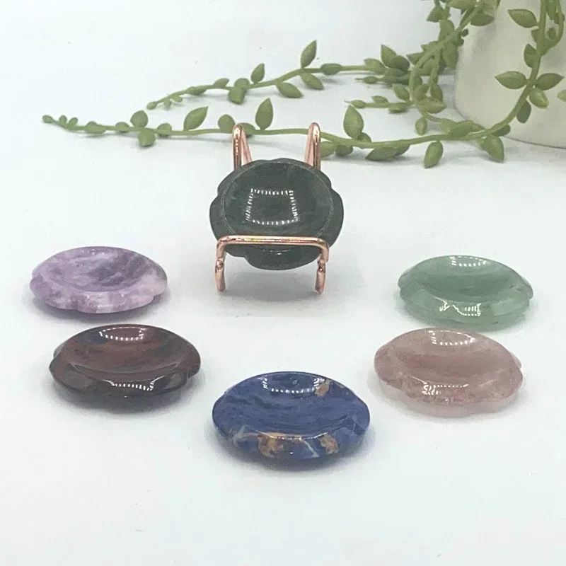 1pc Flower Worry Stone 38x38mm Natural Thumb Stone Healing Crystals Face Massage Heart Quartz Beauty Health Gift Minerals S50