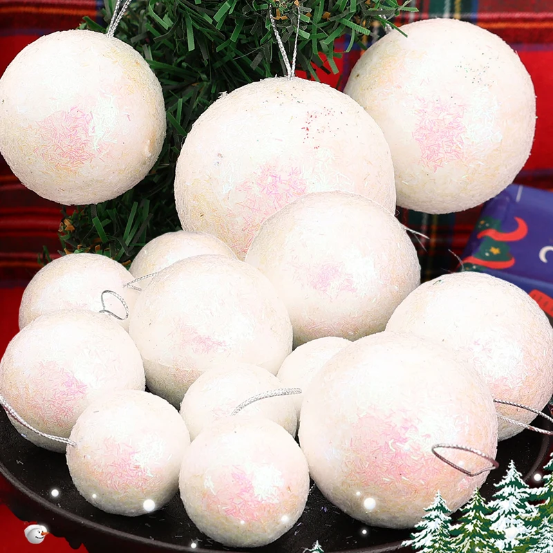 Christmas Foam Balls Xmas Tree Hanging Pendant Snowball Fake Snowballs Ornaments Wedding Holiday Party Decoration 4/5/6/7cm