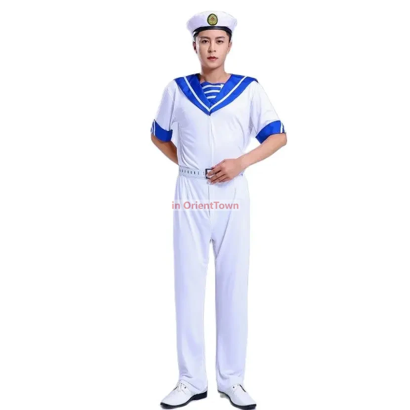 Costume estivo militare a maniche corte Uniforme militare della Marina Abbigliamento da marinaio Camicia da uomo + Pantalone Abbigliamento da palcoscenico per spettacoli cinematografici TV
