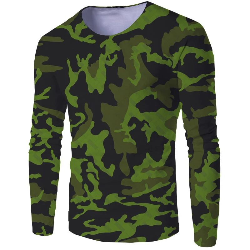 Fashionable Men's Camouflage Printed Men's T-shirt Casual Trend Military Fan Tops Autumn New Long Sleeved Round Neck T Shirt Man view 4