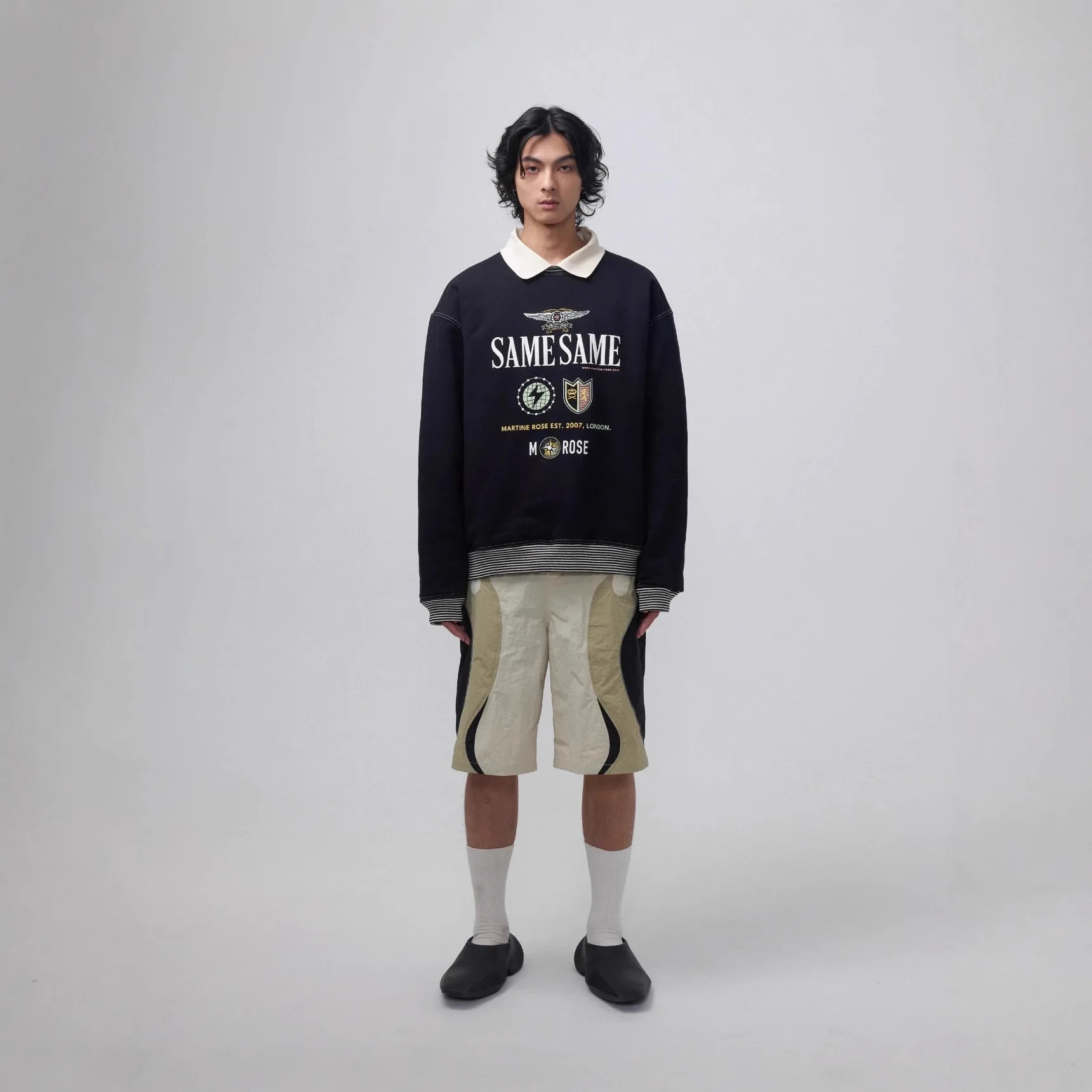 Sudadera con capucha estilo universitario Martine Rose con estampado de parches, similar a la Yu Shuxin, con cuello tipo polo, para hombre y mujer, marca de moda.