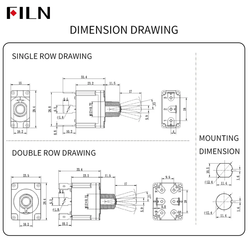 FILN 20A 12V 24V 110V-220V Power rocker toggle switch waterproof cover two color led SPDT DPST DPDT Toggle Switch