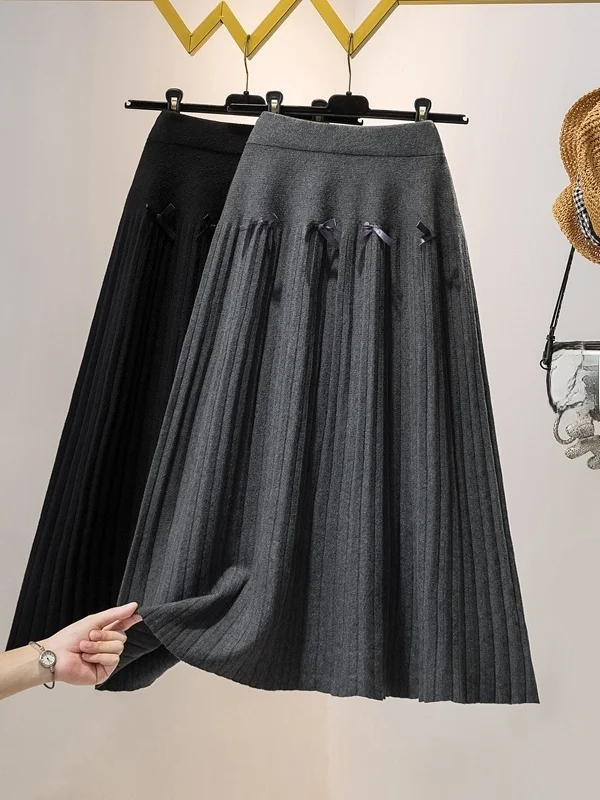 

Korean Sle f Skirt with Lace Trim Knitted Fi Tail Mid-Length Women's Autumn New plus Size Irregular Slimming Skirt