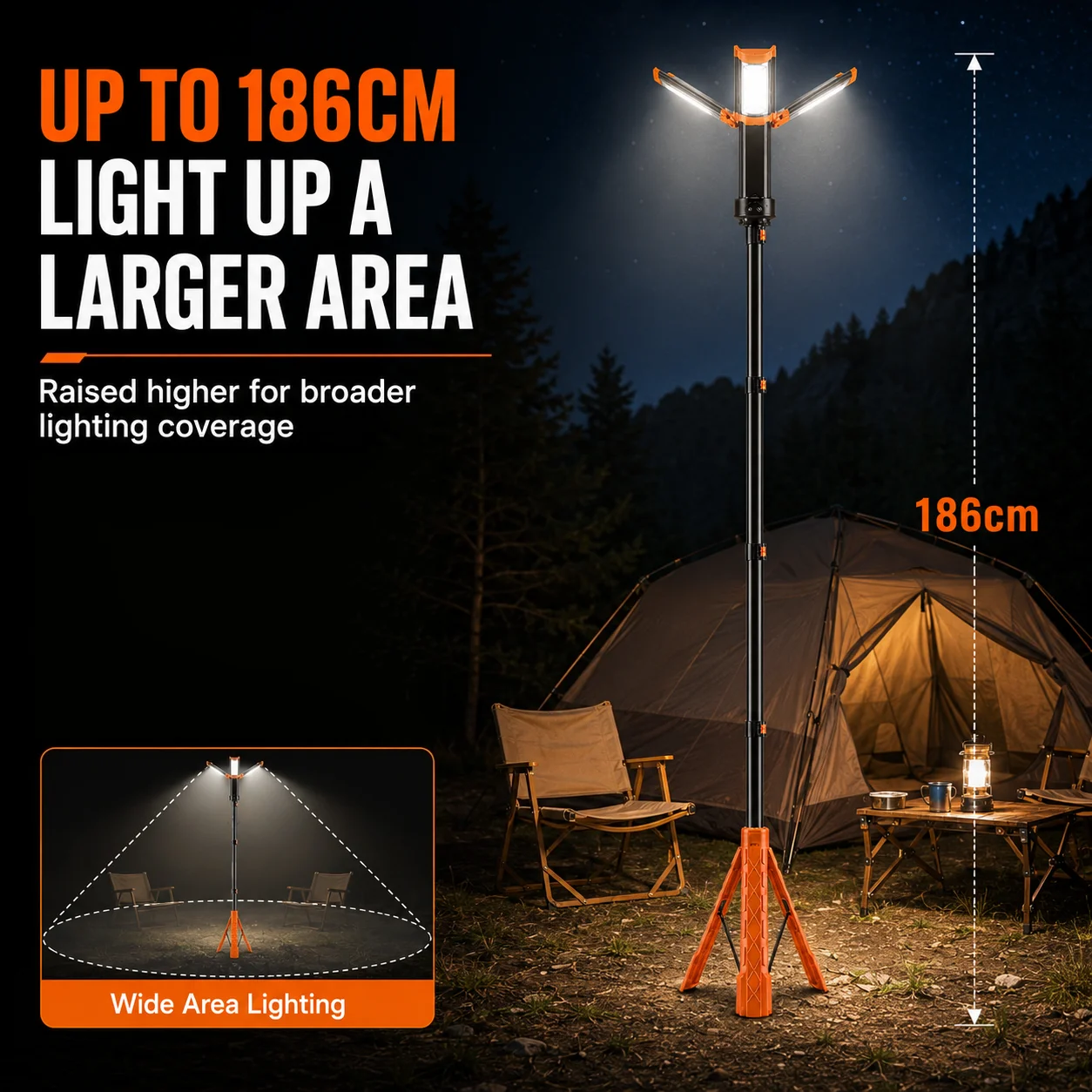 Tripod Camping Light, Retractable Outdoor Tent Light, 9000Mah Large-Capacity Battery, Type-C Rechargeable Portable Light, Foldable Light Panel with Rotatable Head, Multi-Angle Adjustable Lighting, Multi-Level Brightnes