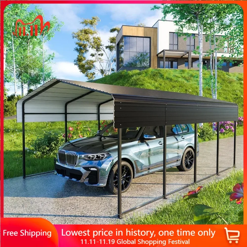 13 * 20 FT Carport with Galvanized Steel Roof for Car, Boat, Pickup and Tractor, Heavy Duty Outdoor Portable Multi-Use Garage