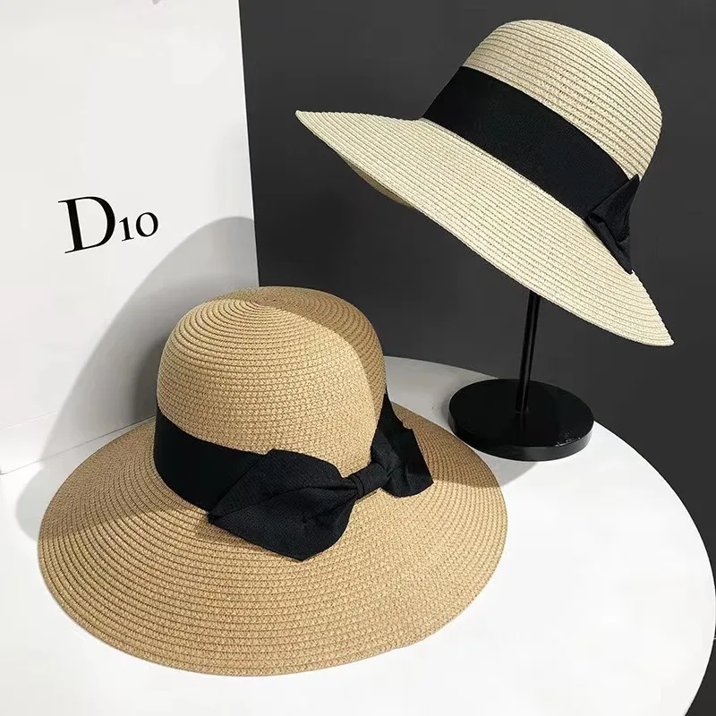 Simple Versatile Women Summer Foldable Straw Sun Hat Beach Wide Brim Bucket