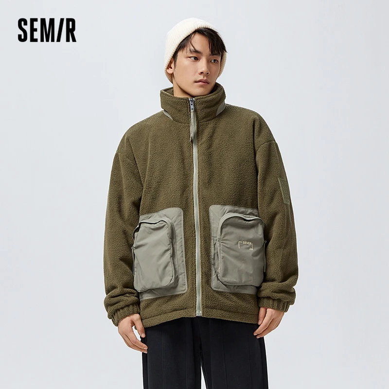 Semir Cotton Coat Men New Loose Stand Collar Imitation Cashmere 2022 Winter New Splicing Thick Parka