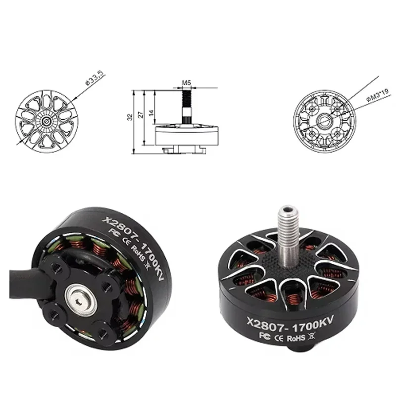 E-power X2807 Brushless Motor, 1300KV 4S/1500KV 1700KV 6S, Power Parts for 7 Inch Long Range Freestyle RC Multirotor