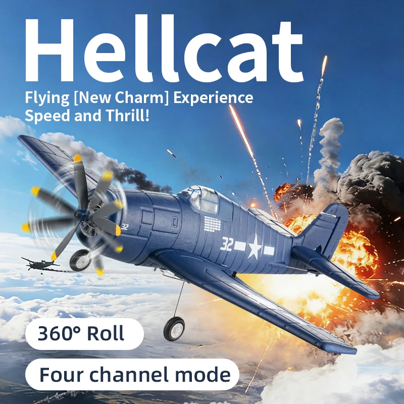 F6F Hellcat RC Fighter 2.4G 4CH Brushless EPP Foam Fixed Wingspan Aircraft One Key Stunt RC Plane With Low Battery Alarm RC Toys