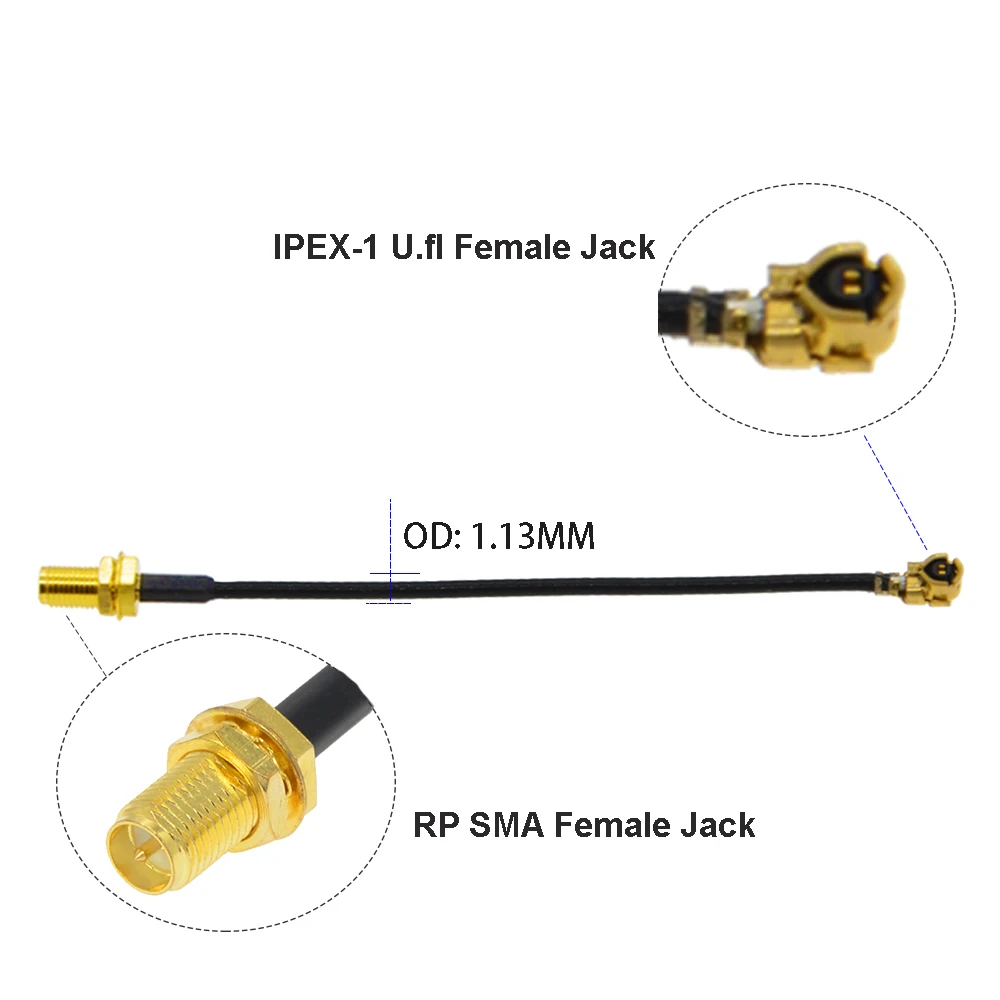 BEVOTOP 2pcs  Cable uFL///-1 Female to SMA Female WIFI Antenna RF Cable RF1.13/RG178 Pigtail Extension