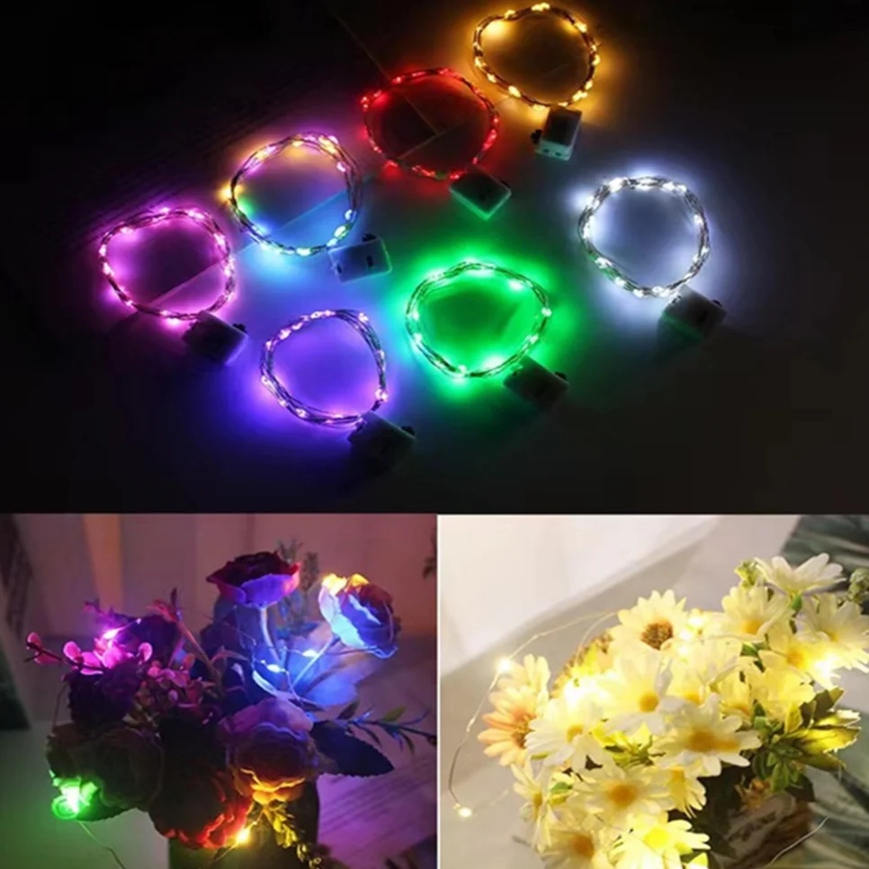 20 Stks/partij Met Batterij Koperen Led Kerstverlichting 1/2/3M Batterij Werkende Led String Licht Xmas Bruiloft Decoratie Verlichting