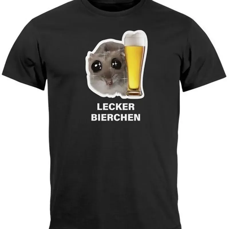 Mens T-Shirt Delicious Beer Beer Alcohol Sad Hamster Meme Fun Shirt Saying
