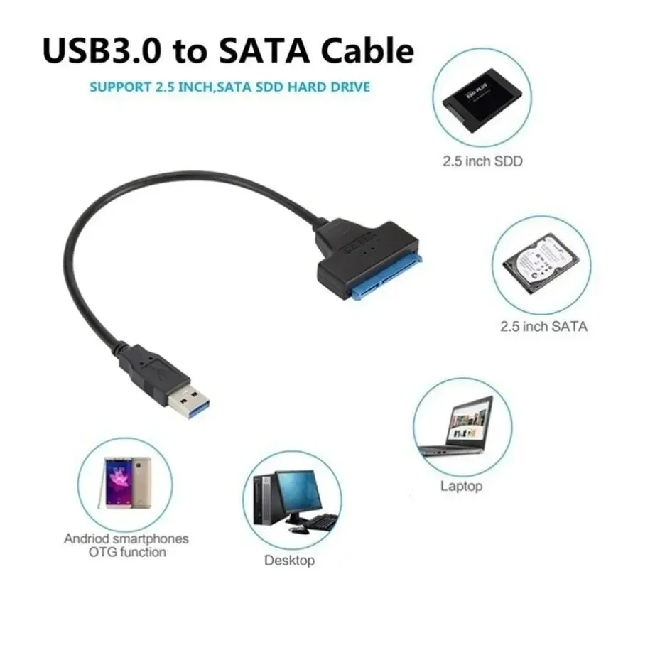 Adaptador USB 3,0 a SATA, Cable Sata a USB 3,0 de hasta 6 Gbps, compatible con disco duro externo HDD SSD de 2,5 pulgadas, Cable Sata III de 22 pines