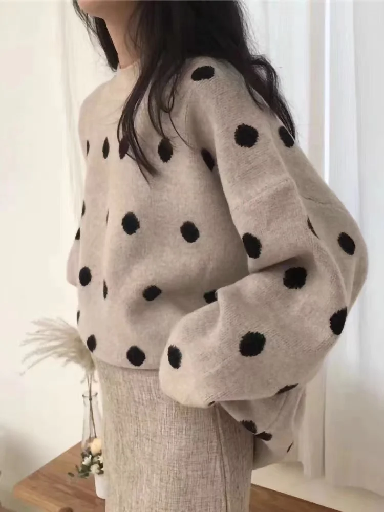 Women Sweaters Winter Loose Casual Polka Dot Pullovers Autumn Winter Women's Long Sleeve Top New Oversized Sweater For Outerwear