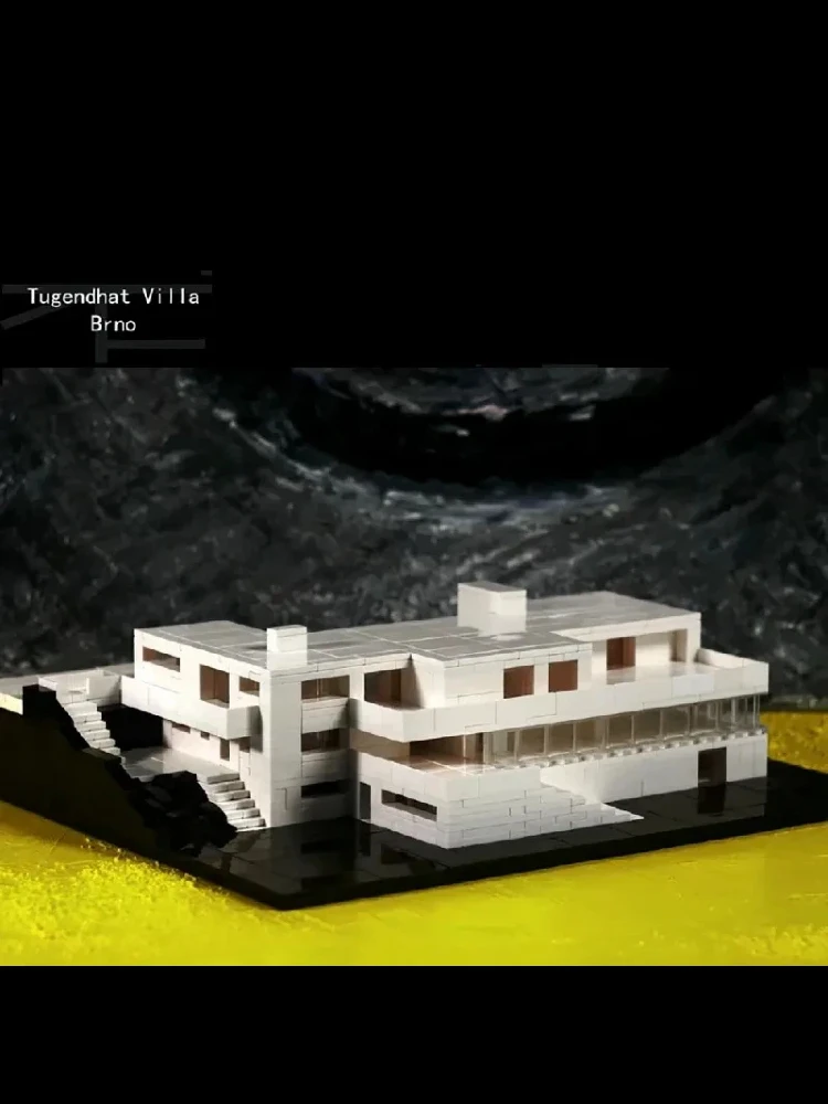 Blocs de construction de Villa Tugendhat, vue sur la rue, modèle de conception originale, assemblage de briques, jouets à petites particules, cadeau pour adultes, décor de collection