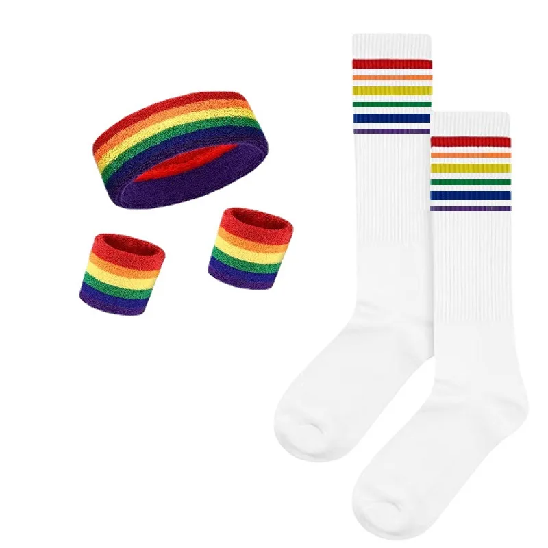 Rainbow Sports Set Wristbands Headband Socks for Basketball Football Athletic Accessories