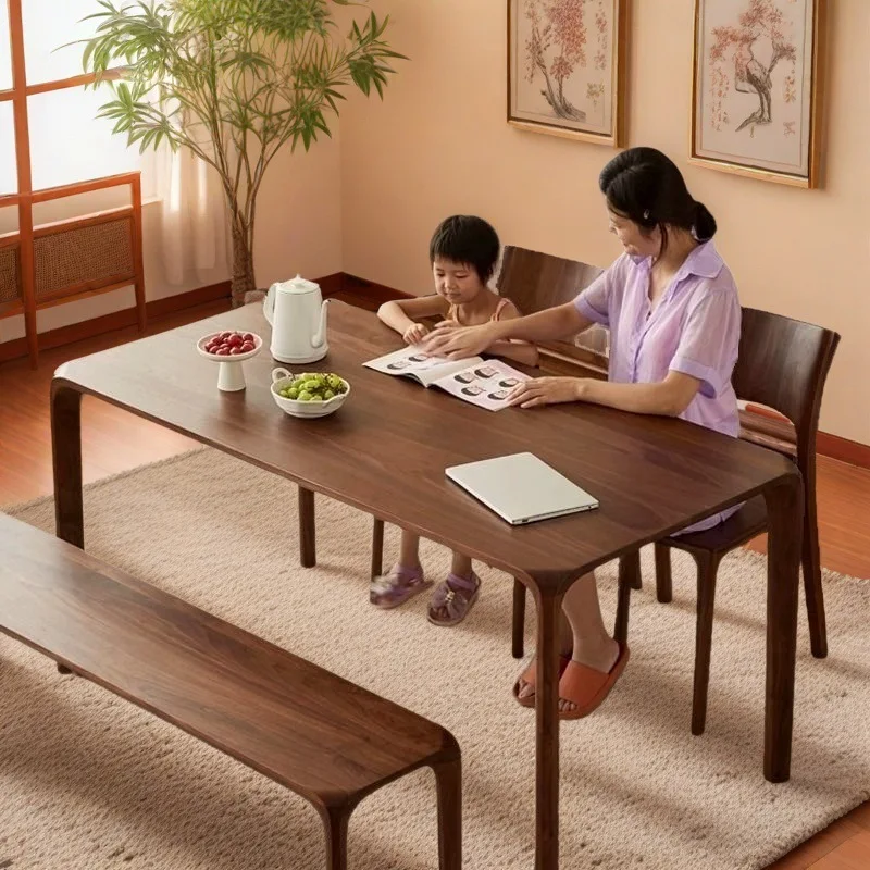 Madera maciza pura, mesa de comedor sencilla rectangular, hogar