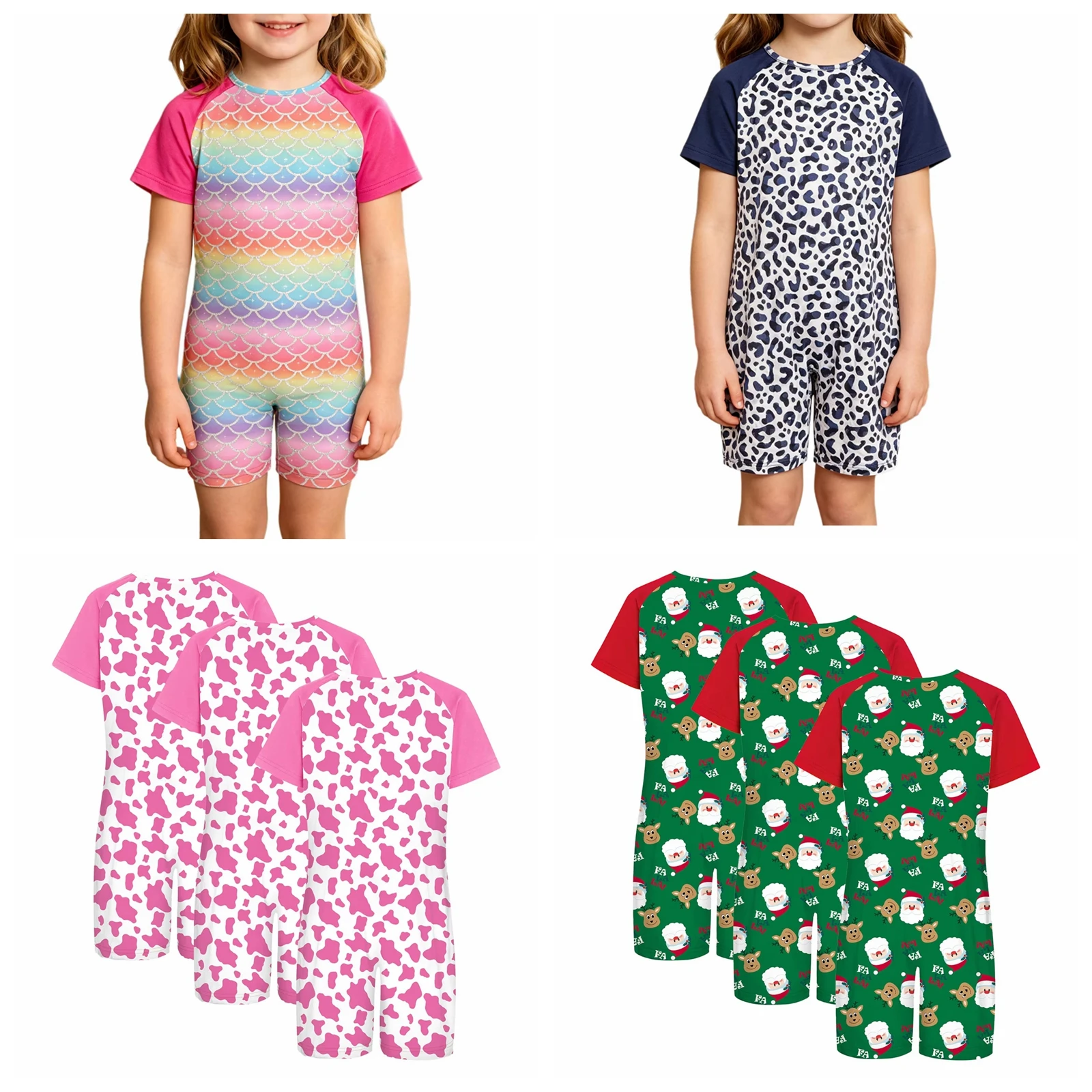 Kids Printed Jumpsuit Boys Girls Special Needs Adaptive Clothing Short Sleeve Anti-strip Romper with Back Invisible Zipper