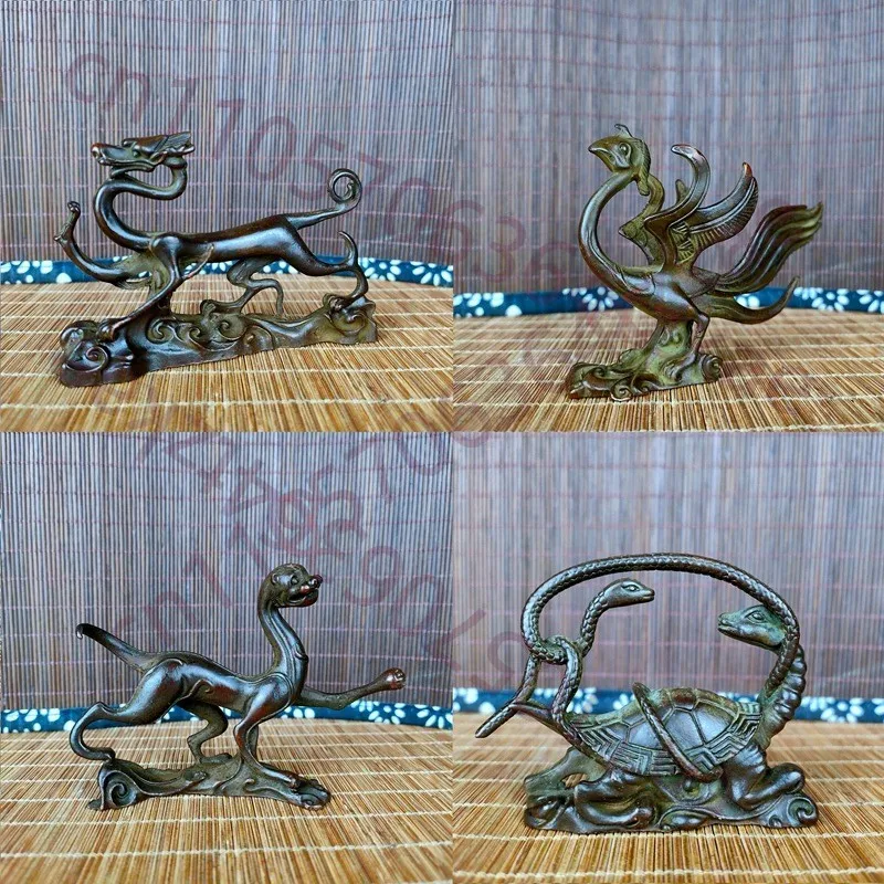 

Набор из четырех статуэток в стиле ретро-антиквариат из бронзы с изображением Четырех Великих Божественных Зверей Китая