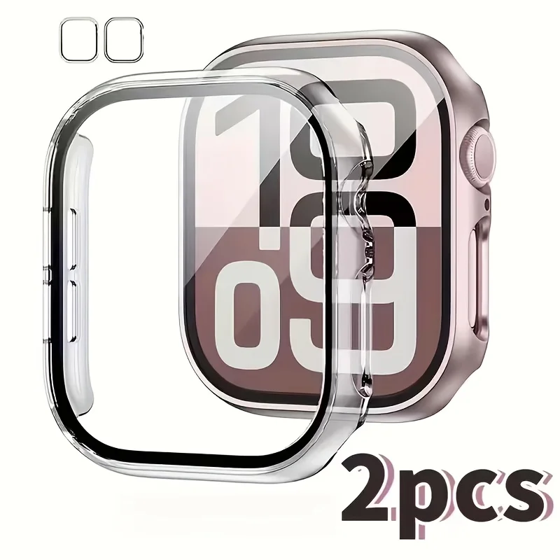 2 Stück gehärtetes Glas + Abdeckung für Apple Watch Gehäuse 44mm 40mm 42mm 41mm 45mm PC-Stoßfänger Displayschutz iWatch Serie 9 8 7 6 5 3 se