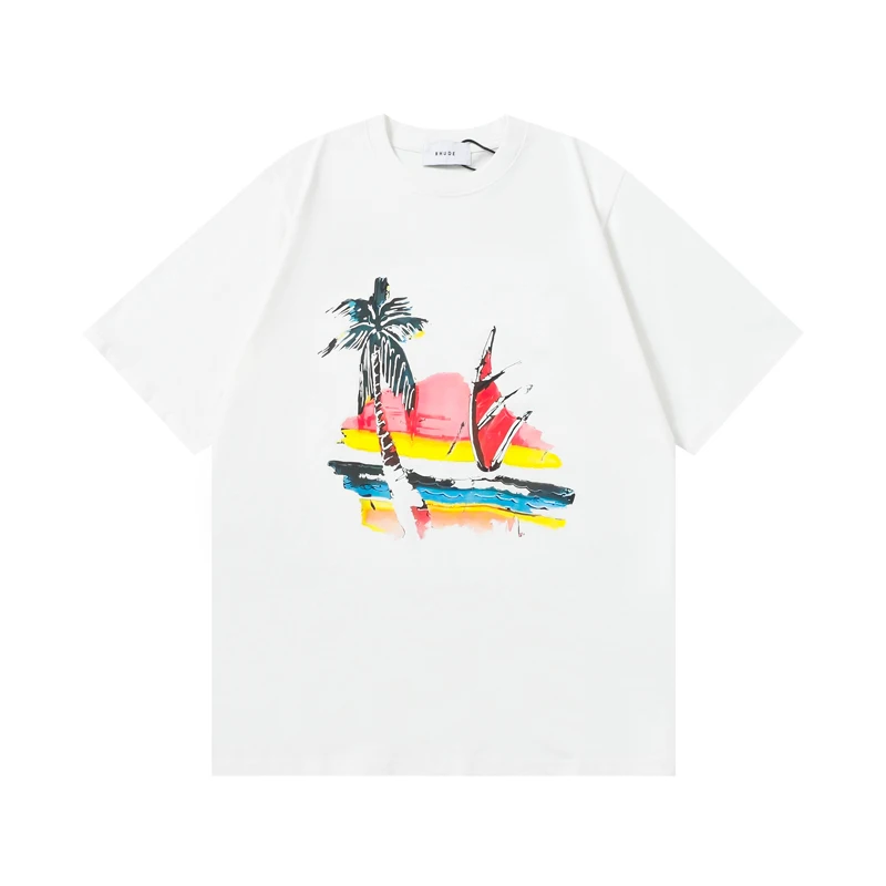 26SS Street Trendy Fashion Multi Purpose Pure Cotton RHUDE Short-Sleeved Loose High-Quality Daily Heavy Fabric Tops