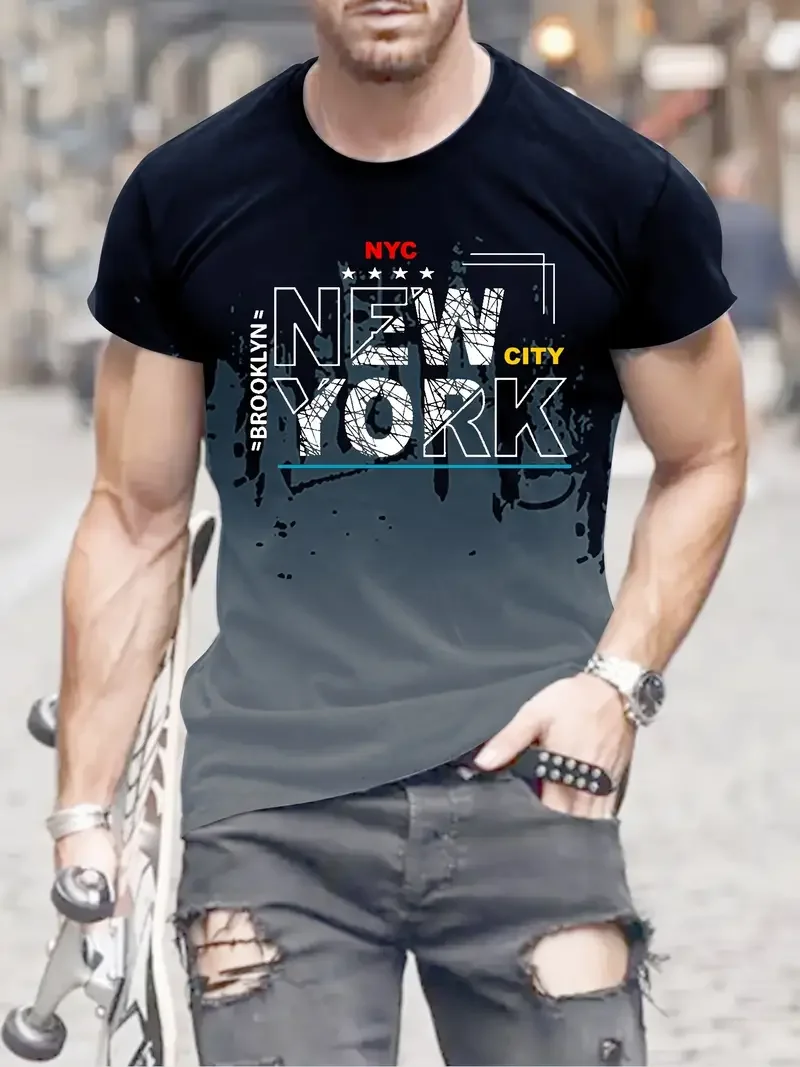 

Men's T-shirt Short Sleeve New York Alphabet Print Crew Neck Tee Male Oversized Outdoor Streetwear Casual T Shirts Clothing