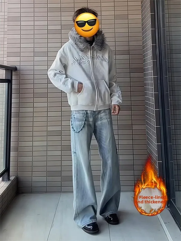 

Мужские утепленные зимние джинсы Cleanfit из денима, со средней посадкой, на флисовой подкладке, буткат, в американском уличном стиле, прямого свободного кроя