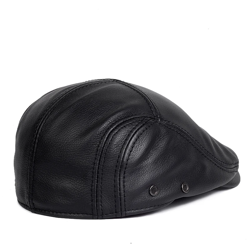 Single skin thin leather hat young men spring and autumn cowhide beret middle-aged and elderly forward cap worker hat