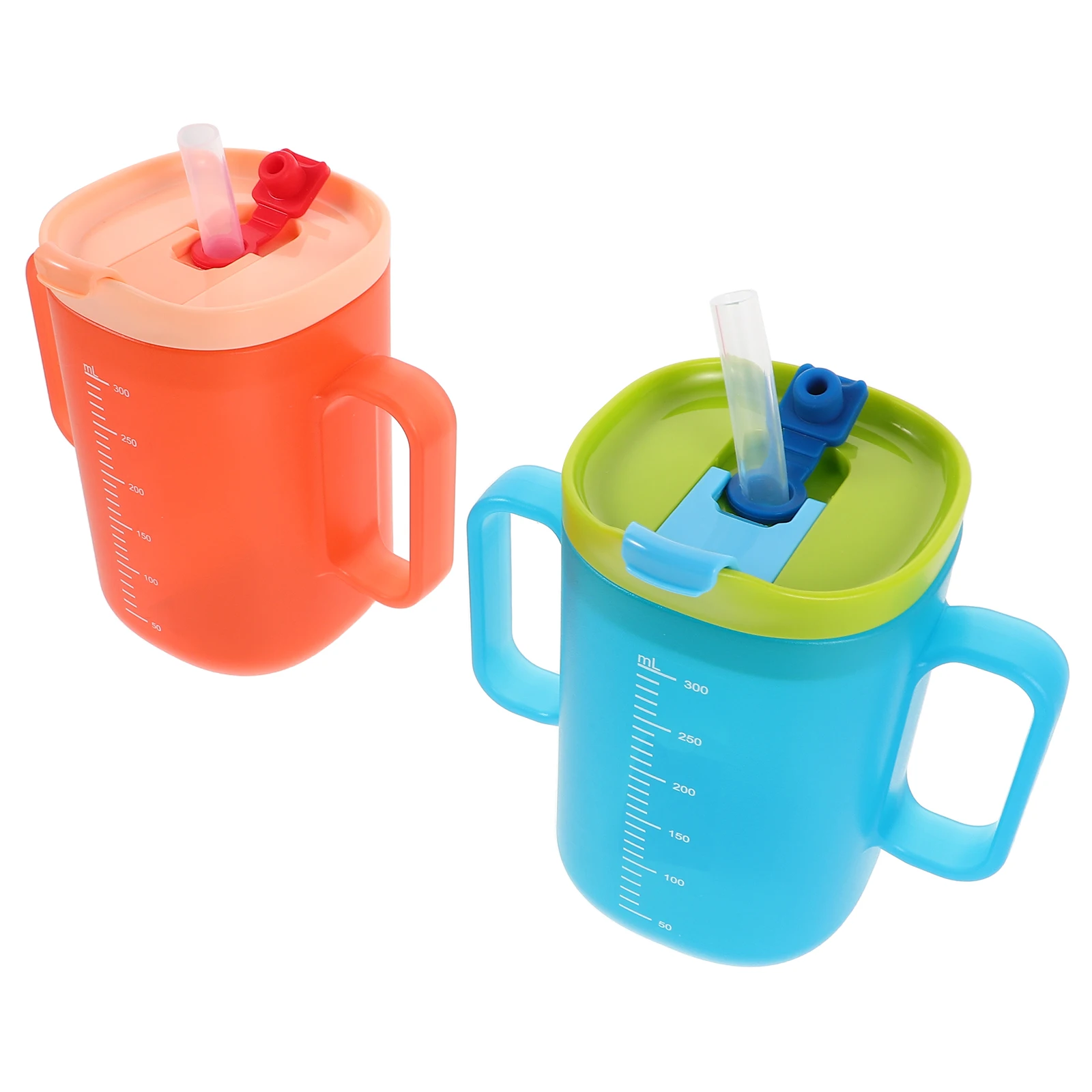 

2 Pcs Learning Cup Cups Plastic Sippy with Scale Straw Training Bottles for Child
