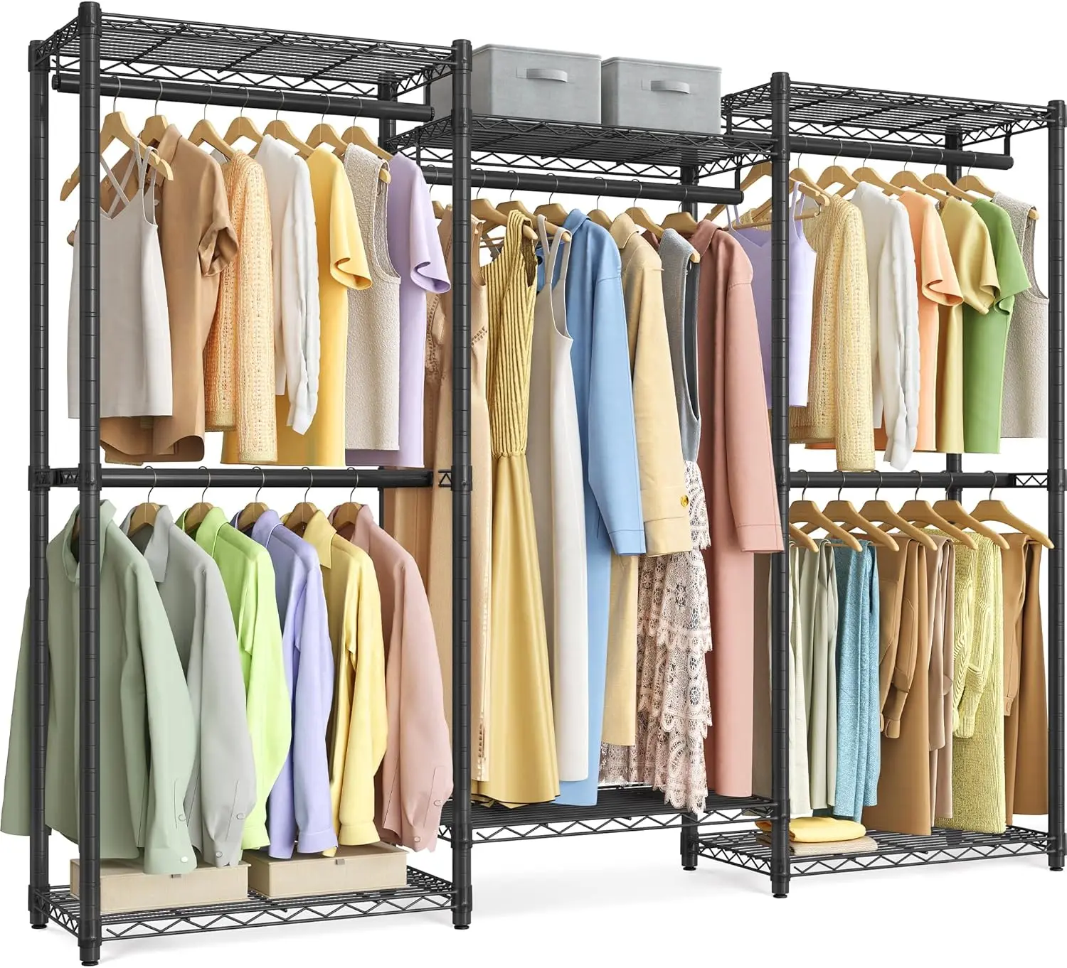 

Heavy-Duty Clothes Rack, Garment Rack, Portable Closet, 68.7-Inch Wide Clothing Rack with Adjustable Mesh Shelves and Hanging